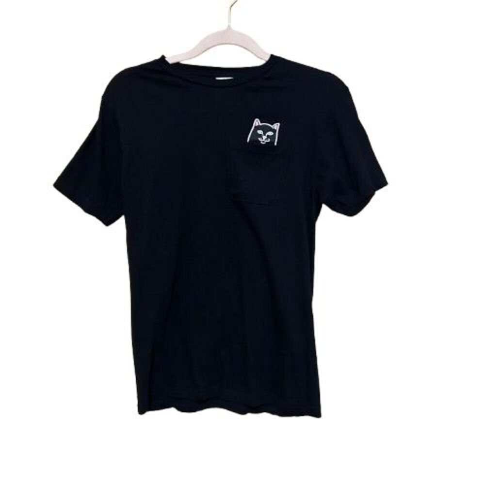 RIPNDIP T Shirt Adult Small Black Pocket Cat Graphic Tee Short Sleeve Crewneck